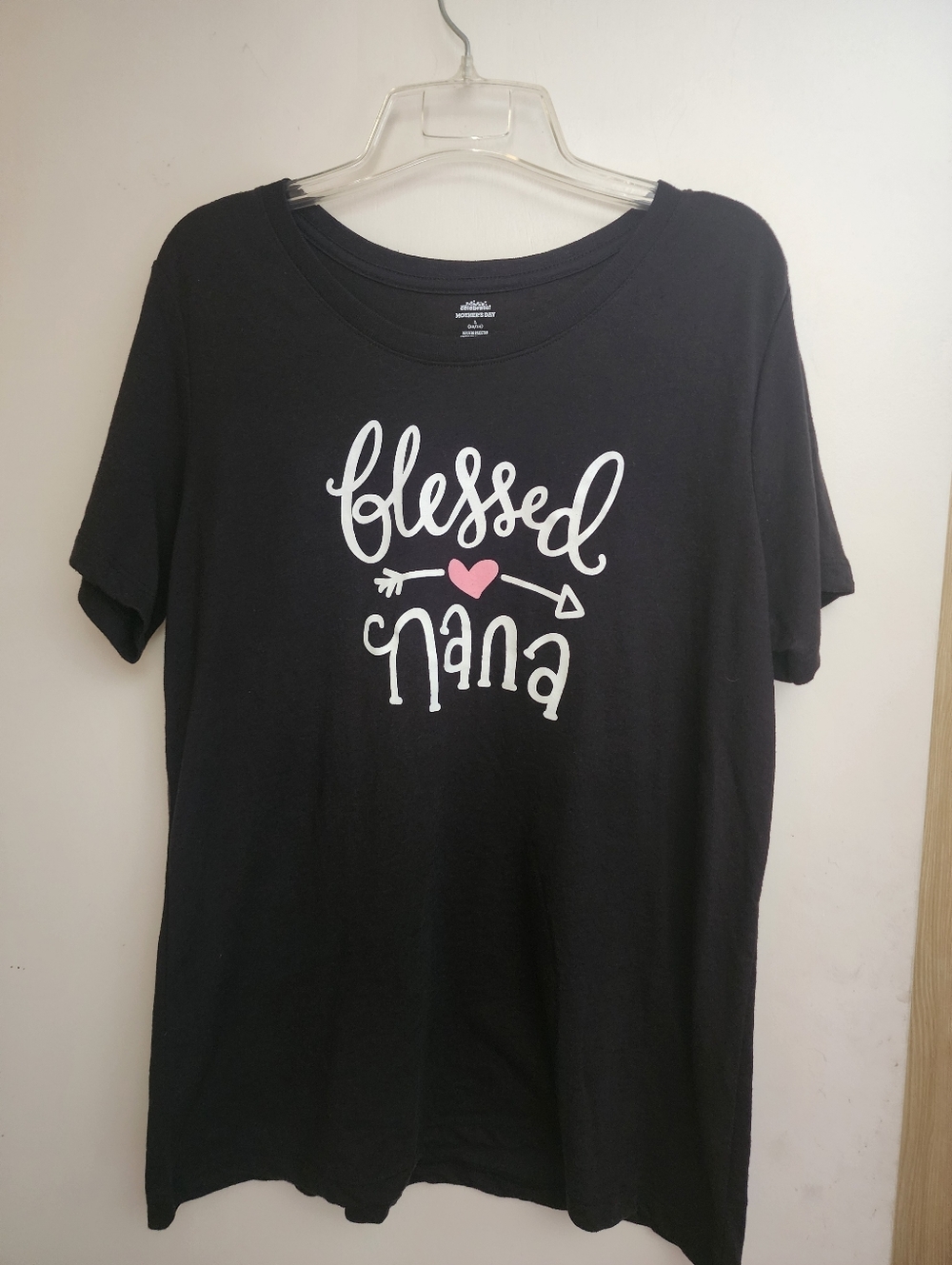 Blessed Nana Black Graphic Tee with Pink Heart L 12/14